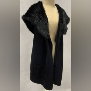 Theory Black Fur-Trimmed Sweater Vest